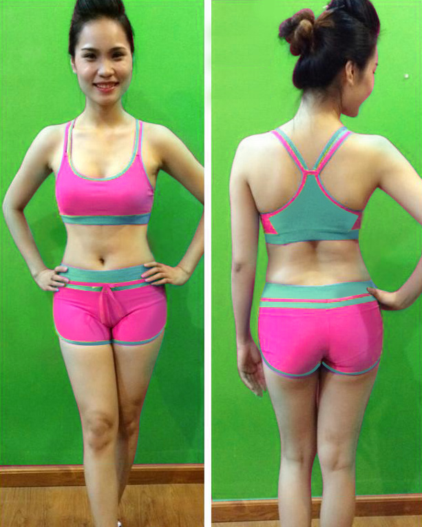 Bộ quần áo hồng phối xanh tập Gym yoga
