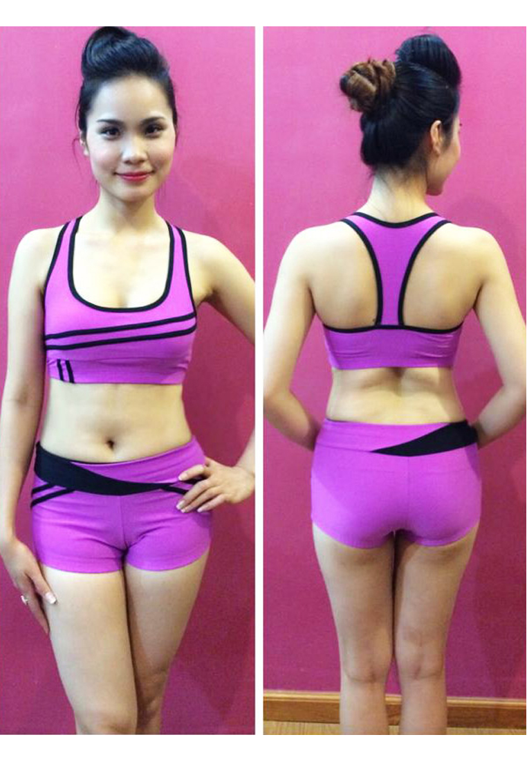Bộ quần áo thể thao tím phối đen