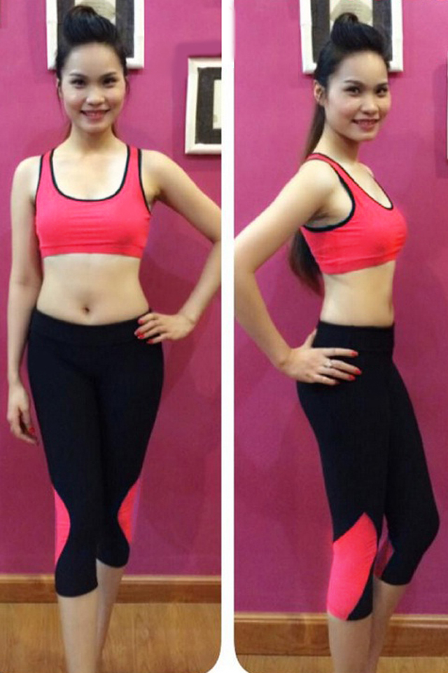 Bộ áo bra hồng quần lửng đen tập Gym