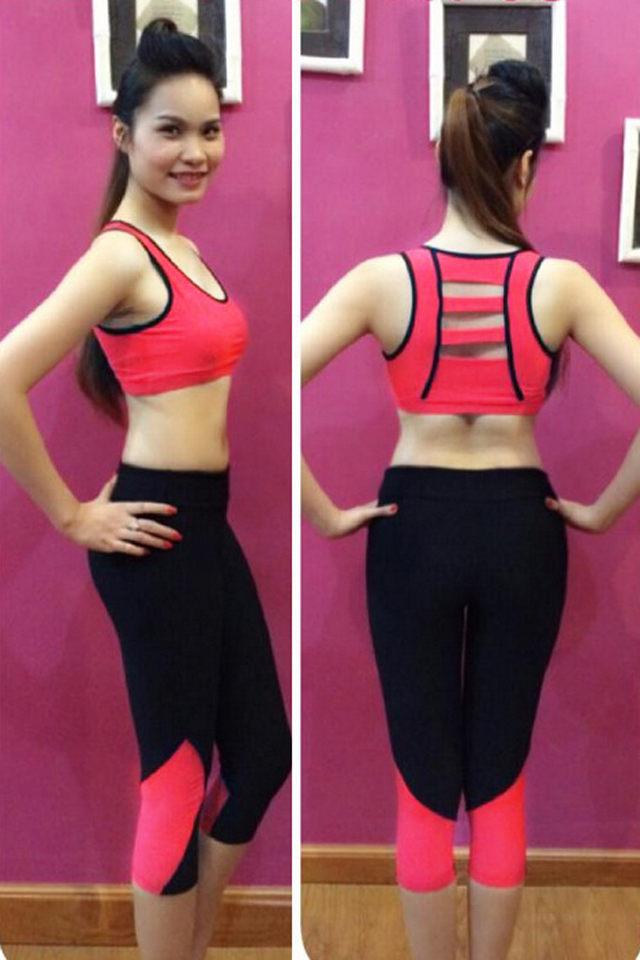Bộ áo bra hồng quần lửng đen tập Gym