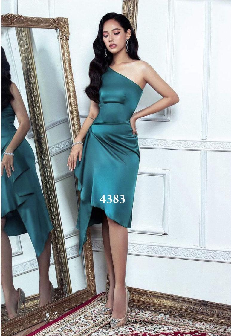 Đầm body xanh lệch vai dễ thương