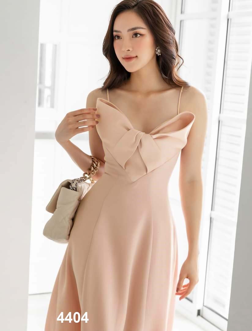 Đầm xòe hai dây đính nơ - Image 4