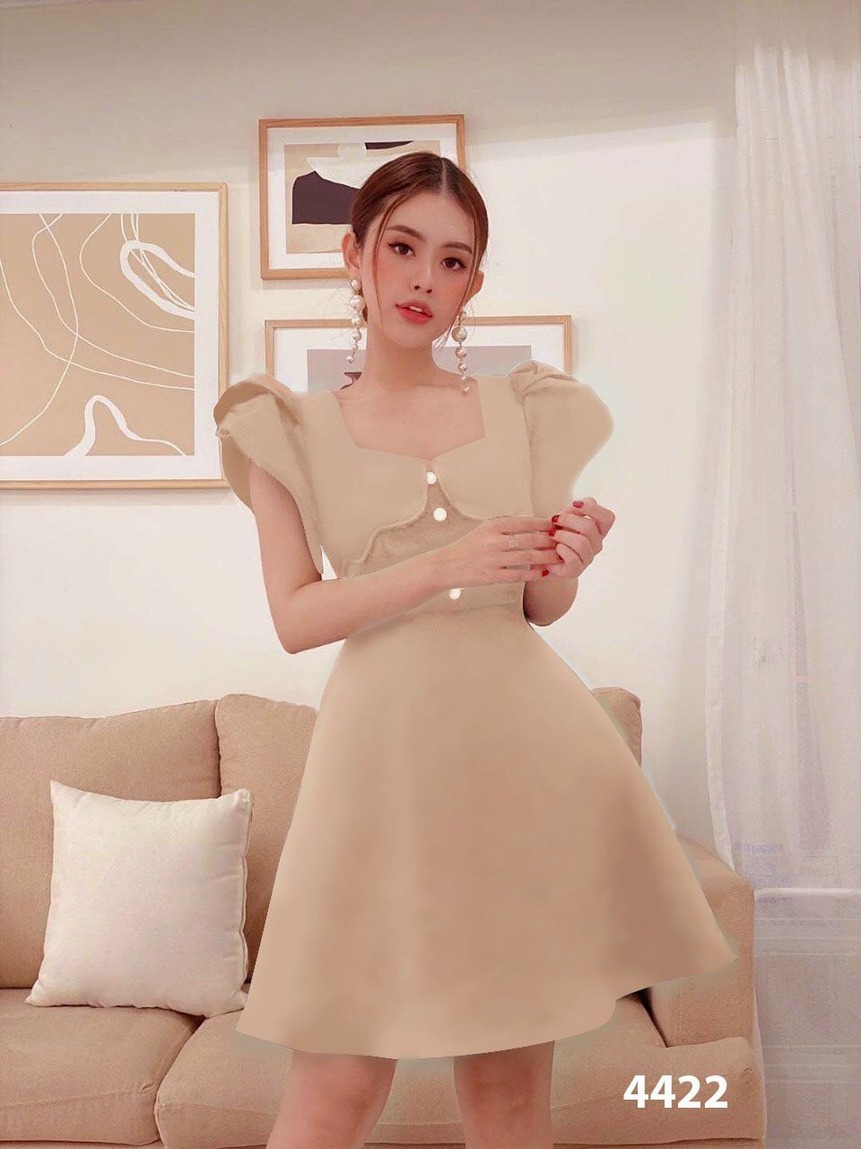 Đầm xòe tay phồng cổ vuông - Image 3