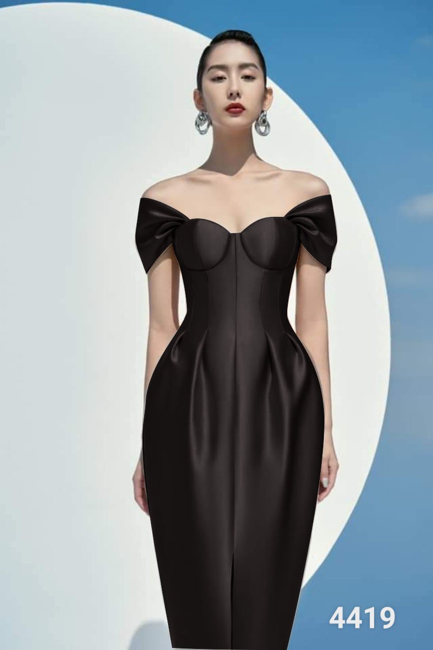 Đầm body đen trễ vai