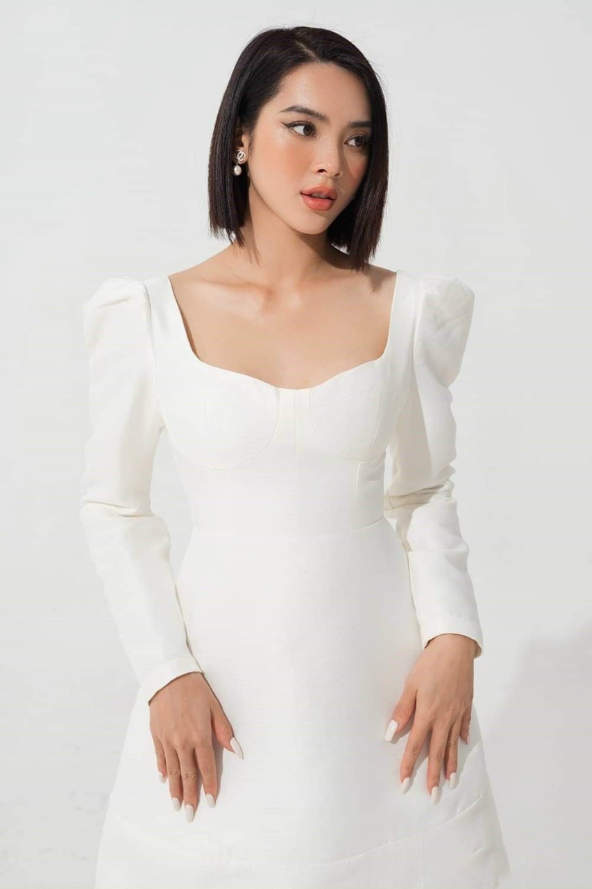 Đầm xòe dài tay cổ vuông