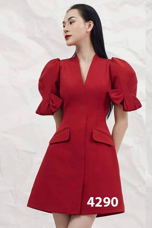 Đầm chữ A tay phồng thanh lịch