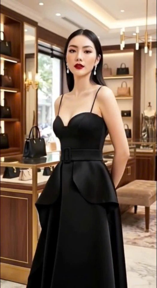 Đầm hai dây peplum sang trọng
