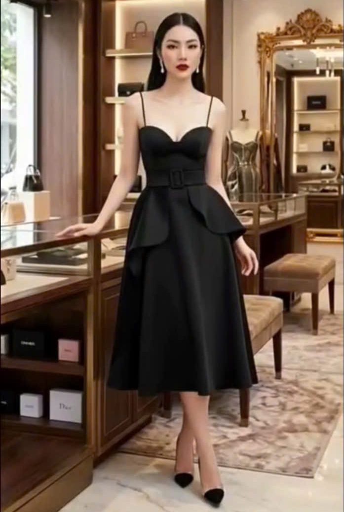Đầm hai dây peplum sang trọng